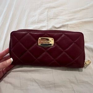 Michael Kors Quilted Burgundy Clutch Wallet